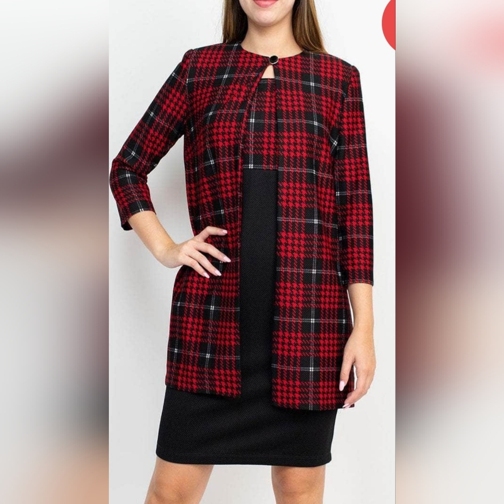 Danny & Nicole Red and Black Checkered Cardigan 2 Pcs Dress Size 18W NWT